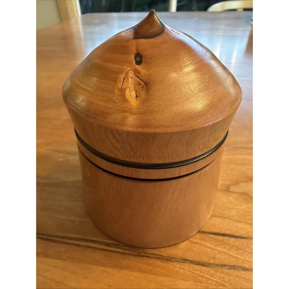Hand Turned California Pepperwood With Knots Lidded Box Signed‎ & Dated 2024